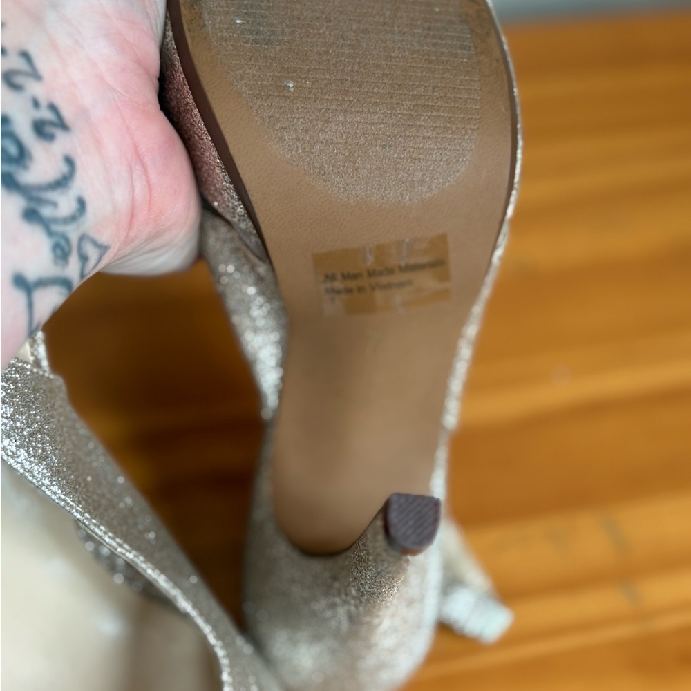 Lulu Townsend Silver Glitter Heels with Peep-Toe Design - Picture 6 of 6